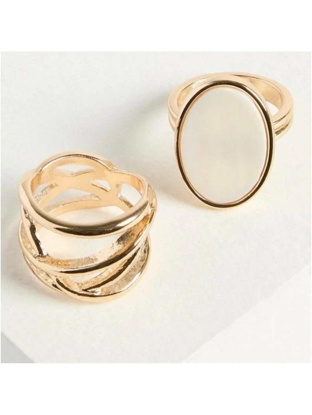 Torrid Womens Gold Mother of Pearl MOP 2 Piece Ring Set Size 8 NEW 41975052